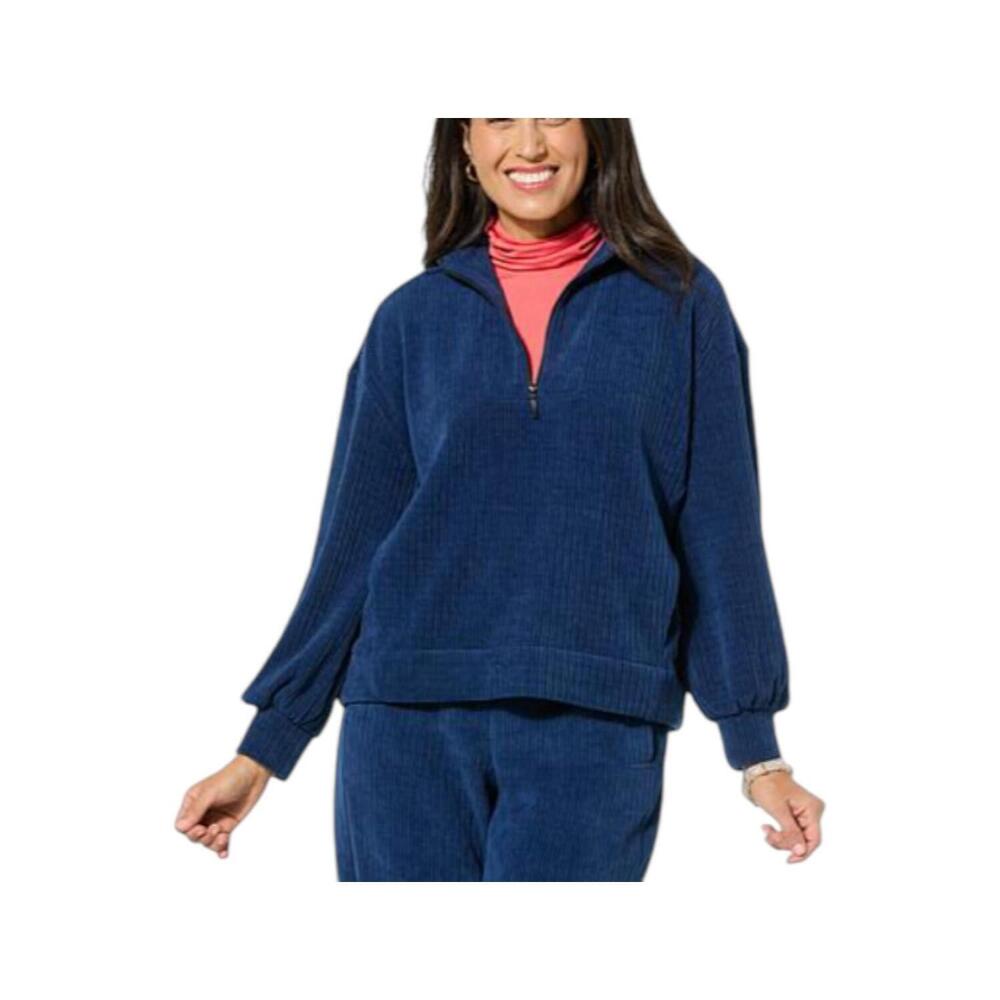 WynneLayers Women's Plush Ottoman Knit Half Zip Top Navy - Regular